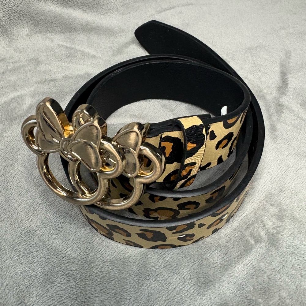 Disney Minnie Mouse Leopard Print Belt with Gold Bow Accent